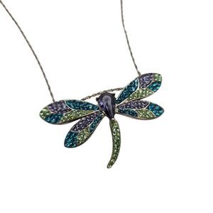 Sterling Silver 925 Dragonfly Pendant Necklace Chain Topaz Peridot Amethyst Genu